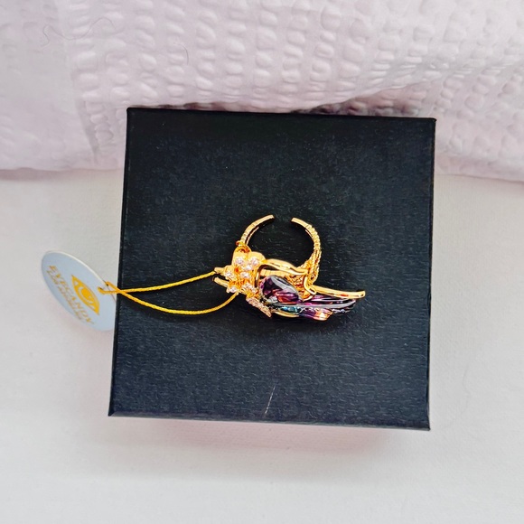 Beautiful Gold Butterfly Cocktail Ring with Pink and Green Enamel Accents - Picture 5 of 10